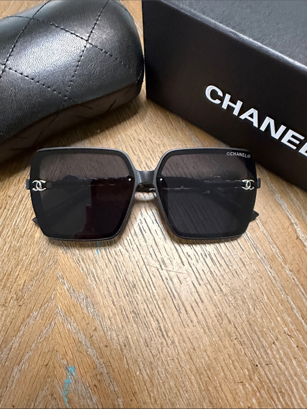 CHANEL Black & Silver Oversized Square Sunglasses with CC Emblem - Picture 5 of 10